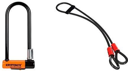 Kryptonite (002086/001003 Antirrobo U Evolution Mini-9 W/Flexframe-U Bracket (83X241) Naranja Candado, Calidad, X, X + Kryptoflex - Cable De Seguridad, Color Plateado/Naranja - 213 Cm, Ø 10 Mm