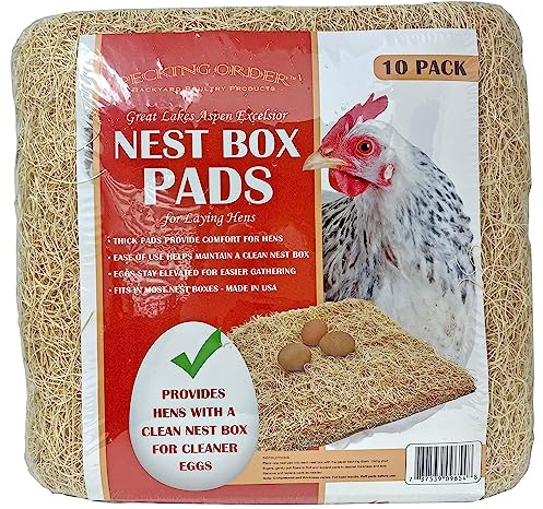 Nest Box Pads for Chicken Nesting Boxes - 13 x 13 Pads Made in USA from Sustainably Sourced Aspen Excelsior (10 Pack)