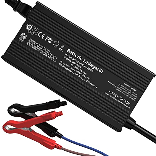 Power Queen 14,6V 20A LiFePO4 Batterieladegerät, 2-stufiges Automatisches Intelligentes LiFePO4 Lithium Batterieladegerät Geeignet für 12 V (12,8V) Lithium Akku