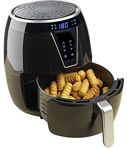 Rosenstein & Söhne Friteuse Heißluft: Digitale Multi-Heißluft-Fritteuse mit 8 Programmen, 1.500 W, 4,5 l (Elektro-Low-Fett-Heißluftfritteuse, Friteuse ohne Fett, Backofen)