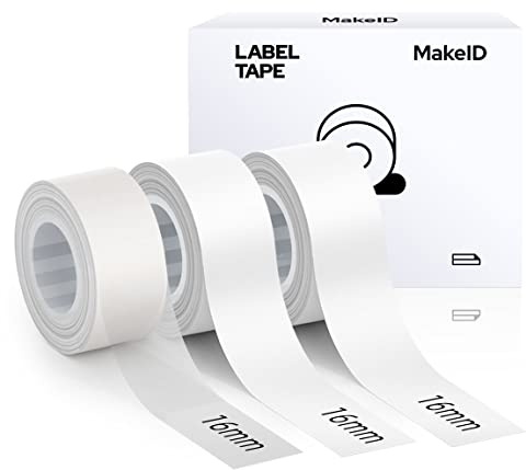 MakeID Thermal Plastic 16 mm x 4 m Label Tape Replacement Embossing Tape for 3D Stickers, 2 x White, 1 x Transport
