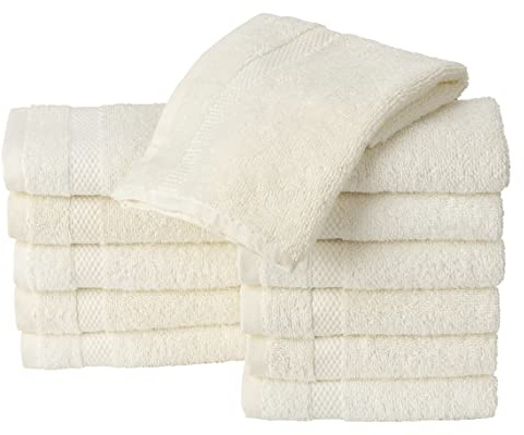 La Maison 100% Egyptian Cotton 600GSM Superior Pack of 12 Face Cloth Flannel Washcloth Towel Set Super Soft Everyday Use (Cream)