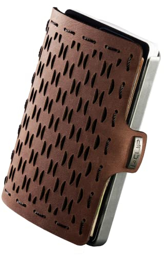 I-CLIP Original Geldbörse mit Münzfach - Leder Portemonnaie - Kreditkartenetui mit Geldklammer - hochwertiger Geldbeutel - Slim Wallet - Kokosnuss, Braun