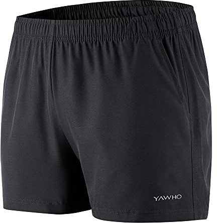 YAWHO Sportbyxor för kvinnor, korta löparbyxor, löpshorts, sweatshorts, korta byxor, sommar, snabbtorkande, sportshorts, hög midja, fitness, löpning, gym med dragkedja, 80867 svart, XXS
