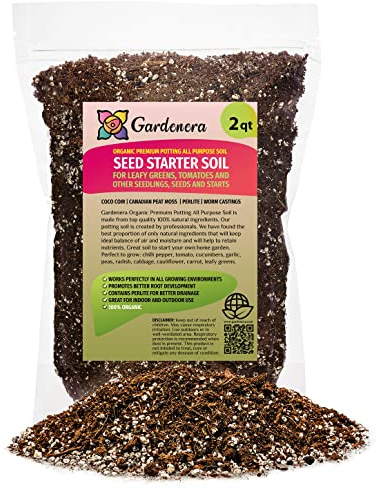 GARDENERA Organic Premium Potting All Purpose Soil - Seed Starter Soil for Leafy Greens, Tomatoes and Other Seedlings, Seeds and Starts - (2 Quart Bag)