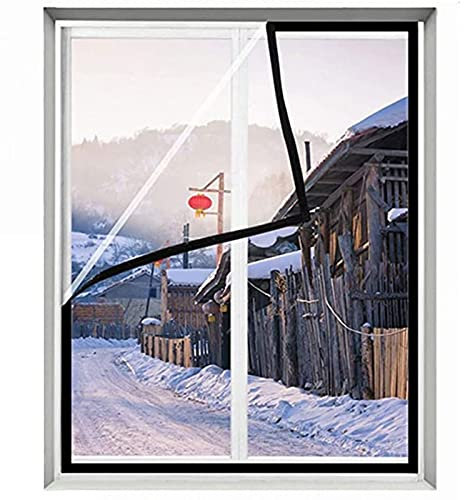 Kit Aislamiento Ventanas, Balcón Sellado Lona Vidrio Blando, Película Transparente, Reutilizable Envoltura Ventanas para Invierno Mantener El Frío Fuera160x170cm(63x67in) Negro