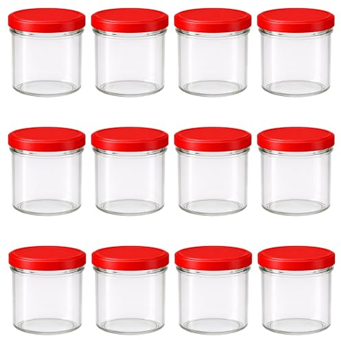 Vitrea 12x Marmeladengläser 125 ml - mit Deckel Rot TO 66 - Einmachgläser zum befüllen mit Schraubdeckel - Sturzgläser für Marmelade Schraubgläser - leere Gläser - 12 Stück