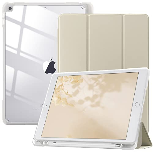 TiMOVO Hülle Kompatibel mit Neu iPad 9. Gen 2021/iPad 8. Gen 2020/7. Gen 2019 10,2 Zoll, Mit Stifthalter Trifold Ständer Lederhülle Unterstützt Auto Schlaf/Wach Funktion Schutzhülle, Champagner Gold