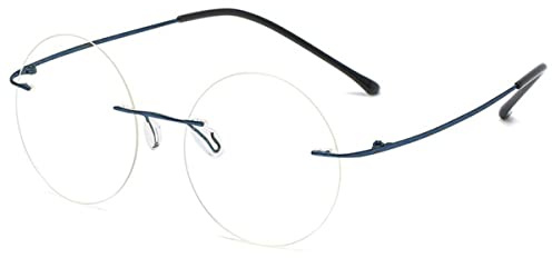 KOOSUFA Titan Runde Randlose Lesebrille mit Blaulichtfilter Herren Damen | Ultra Leicht, Rahmenlose Lesehilfe, Computer Arbeitsplatzbrille, Brille mit Stärke 0.0 1.0 1.5 2.0 2.5 3.0 3.5 4.0