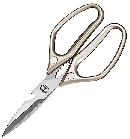 Forbici da cucina con manici in metallo, forbici affilate in acciaio inox con chiusura di sicurezza e meccanismo a molla (KD2)