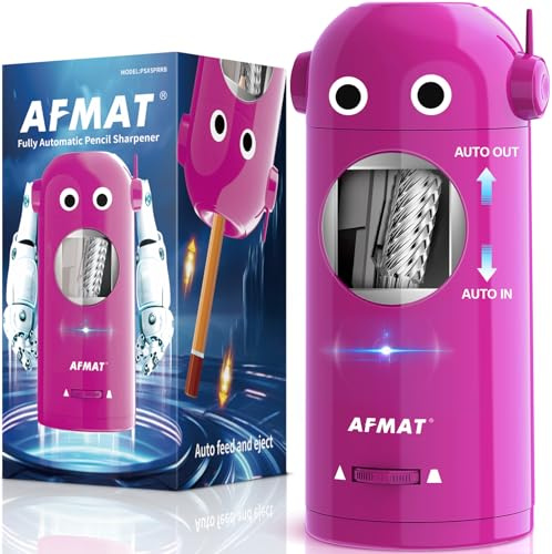 AFMAT Electric Pencil Sharpener for Colored Pencils 7-11.5mm, Fully Automatic Robot Pencil Sharpener, Auto in & Out, Rechargeable Hands-Free for Classroom/Home/Office, Battery Operated, PSX5RB, Pink