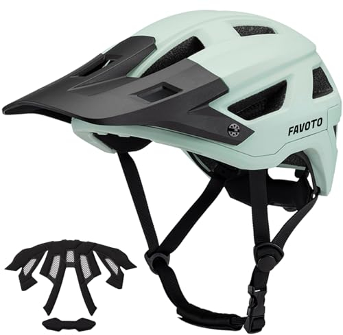 Favoto Mountainbike Fahrradhelm mit Schirm Leicht - Doppelte Inmould Technologie MTB Helm für Damen Herren Rennradhelm L(59-61cm) Verstellabr Hellgrün