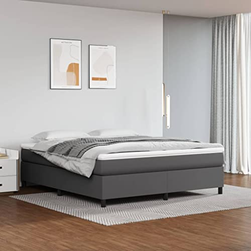 Homgoday Boxspringbett mit Matratze Polsterbett Doppelbett Einzelbett Bettgestell mit Lattenrost Gästebett Bett ohne Kopfteil Schlafzimmerbett Grau 180x200 cm Kunstleder