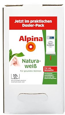 Alpina Wandfarbe Naturaweiß matt im praktischen Dosier-Pack – ergiebig, gut deckend & reinigungsfähig – 10 Liter