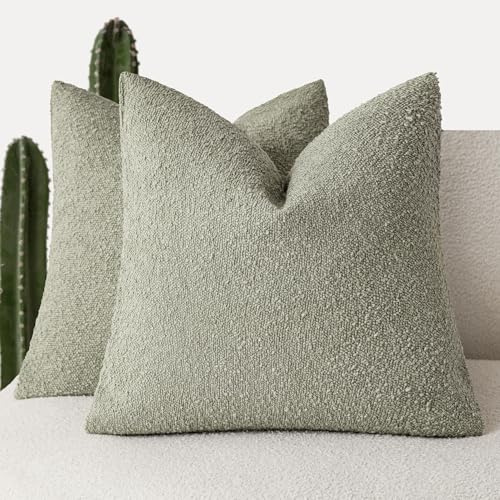 Foindtower Bouclé-Kissenbezüge, strukturiert, einfarbig, gemütlich, weich, dekorativ, für Couch, Stuhl, Sofa, Schlafzimmer, Wohnzimmer, Heimdeko, 2 Stück, 51 x 51 cm, Salbeigrün (Dirty Sage Green) | Akzent-Kissenbezüge, modern, gemütlich, weich, neutrale Heimdekoration für Couch, Stuhl, Sofa, Schlafzimmer, Wohnzimmer
