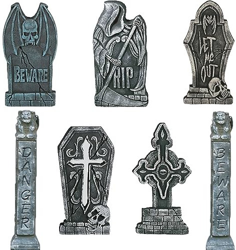 Halloween Pierre tombale Décoration Extérieur XXL 81cm,7Pcs Effrayant RIP Pierre tombale avec piquets de terre Décoration de jardin pour fête,maison hantée,cimetière,pelouse extérieure,extérieur
