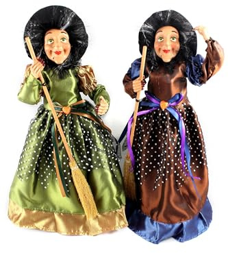 Befana Strega in Piedi con Scopa Vestito Raso Tulle Pois 48cm natale Halloween