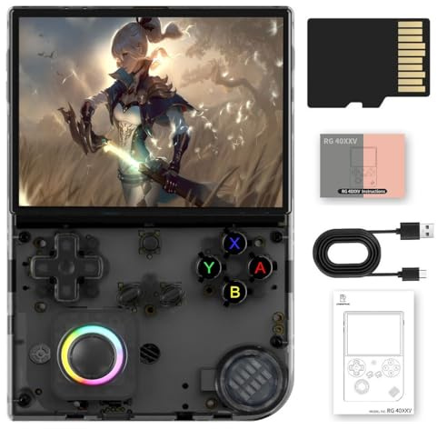 RG40XXV Retro Handheld Game Console , 4.0 Inch IPS Screen Linux System Built-in 64G TF Card 5528 Games Support HDMI TV Output 5G WiFi Bluetooth 4.2(Transparent Black)