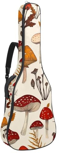 Gitarrentasche für Bassgitarre, 101,6 cm, 101,6 cm, doppelter verstellbarer Schultergurt, Akustikgitarre, Gitarrenkoffer, wasserdichtes Oxford-Gewebe, dicker Schwamm, bunter Vintage-Pilz, Bunter