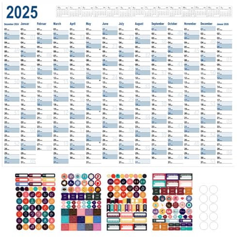 WUSJCOF Jahresplaner 2025 Wandkalender GEFALZT Poster Größe Querformat gefaltet Wandplaner Jahreskalender Plakatkalender Wall Calendar (74.2 x 52.5 cm) Senden Sie Aufkleber und Klebeband