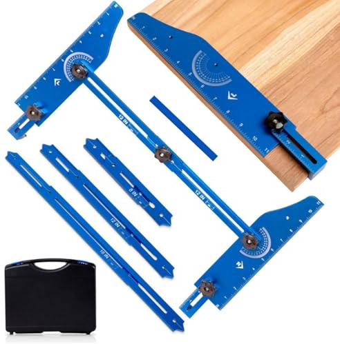 Stair Tread Template Tool, Adjustable Stair Tread Gauge, Stair Tread Measuring Tool Jig, Aluminum Alloy Length Depth Measuring Gauge with Case for Layout Projects for Stairs