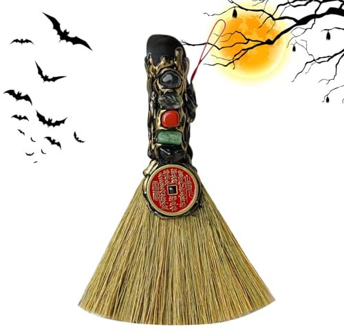 Escoba de altar, escoba de altar de brujas | Pequeño colgante de escoba de cristal, bruja besom flor escoba de altar portátil, escoba de cristal natural decorativa wicca, escoba de bruja de Halloween