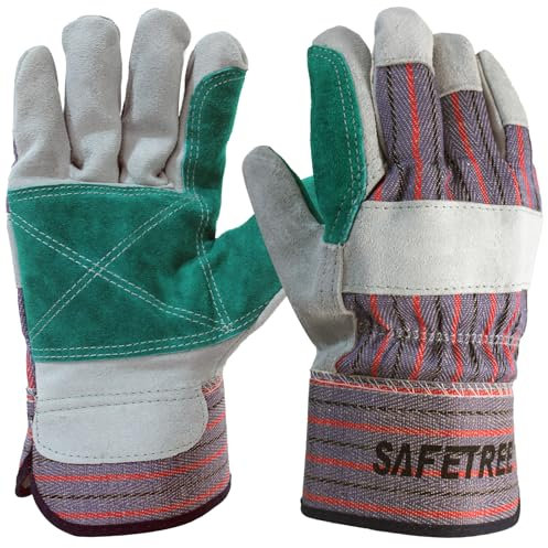 SAFETREE Robuste Lederhandschuhe für Männer und Frauen, Rindspaltleder, EN 388, Größe 10, für Garten- und Montagearbeiten (1, 10/XL)