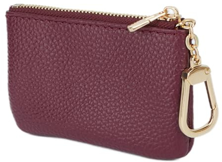 LARENNT Portamonete in pelle pieno fiore per uomo e donna – Portachiavi in pelle Coin Purse piccolo portafoglio da donna con portachiavi (rosso bordeaux), Bordeaux, Moderno e minimalista