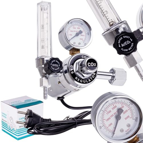 TC TECHNIC - Riduttore di Pressione CO₂ e Argon, con Rotametro e Riscaldatore di Gas 230 V, per Elevato Consumo di Gas, Gas Umido e Basse Temperature Ambientali, Pressione di Ingresso 200 Bar