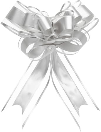 QUARKZMAN 10 Stück Große Geschenkschleife, 10cm Ziehschleife Geschenk Dekoschleife für Basteln Hochzeit Geburtstag Geschenkverpackung(Silber)