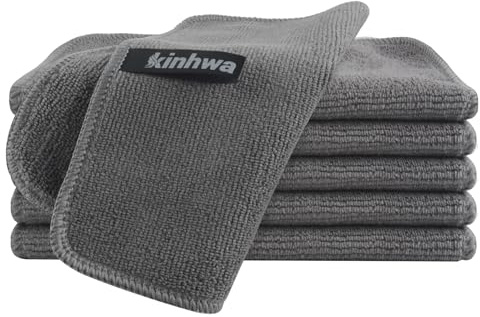 KinHwa Spüllappen Waschbar Grau Mikrofasertücher Spültuch 20x20 cm | mikrofaser putzlappen Küche Fusselfrei Kratzfreie Reinigung Stark saugfähig Schnell trocknend Langlebig 6 Stück