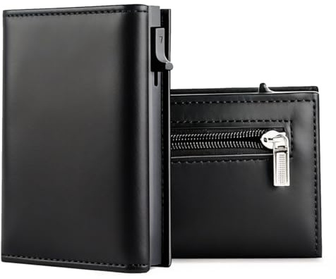 Baiyanor Kartenetui | Geldbörse Herren & RFID Schutz, Slim Wallet mit Münzfach, Portmonee Herren Portemonnaie kleines, 10 Fächer für Kreditkarte, Leder Geldbeutel Brieftasche - Schwarz