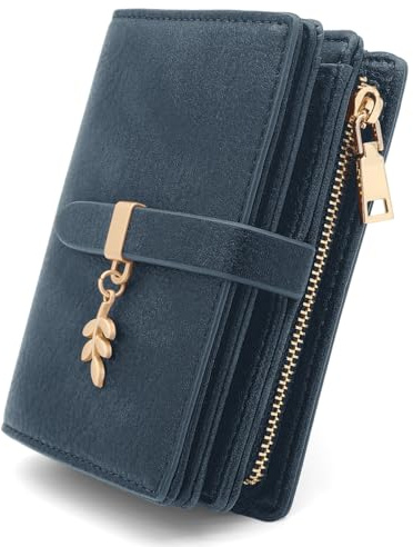 GOUNNU Geldbörse Damen Klein Portemonnaie Damen PU Leder Portmonee mit RFID Blockierung Kleines Geldbeutel und Reißverschluss Münzfach Druckknopf und 17 Kartenfächer Kurzformat Portmonee(Blau)