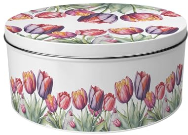 Purely Home Tulips Large Cake Tin - Pretty Floral Kitchen Gifts for Her - Round Metal Storage Container for Baking 23 x 10cm