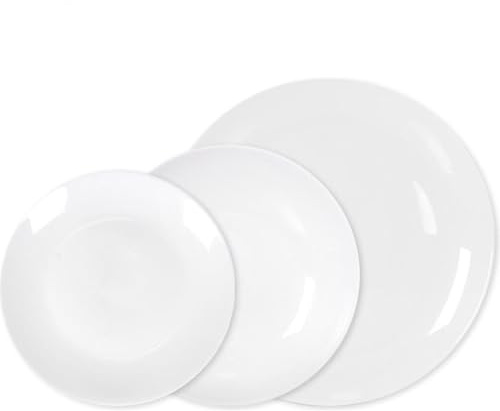 La Mediterránea Vajilla Completa 18 Piezas de Vidrio Templado, Incluye 6 Platos Llanos de (25.3 cm), 6 Platos Hondos de (23 cm) y 6 Platos de Postre de (20.5 cm), Colección Coup Basic