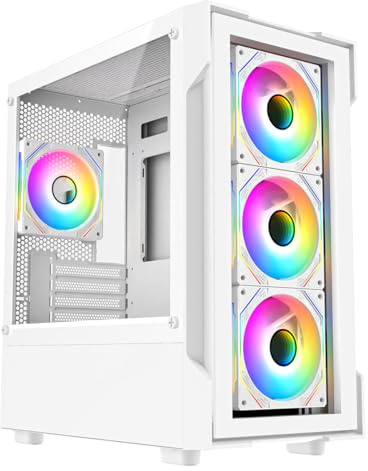 CiT Bolt Gaming PC Case, Micro ATX PC Case with 4 ARGB Fans, Glass, White | Dual tempered glass computer case with 4 ARGB infinity fans, ventilated airflow and 360mm liquid cooling radiator support