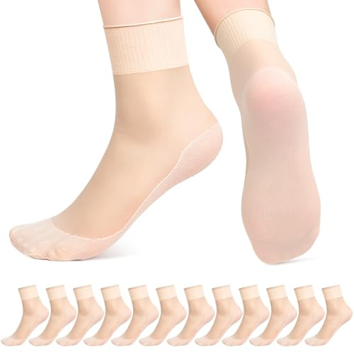 Kiiwah 12 par nylonstrumpor kvinnor 20DEN, nylonstrumpor sömlösa halkfria fina strumpor genomskinliga tunna (svart, hudfärger), Hudfärg, En Storlek