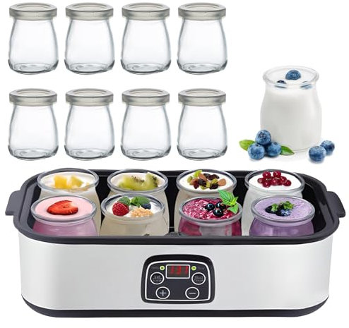 Yogurtera Inteligente con Pantalla LCD, Yogurtera Definitiva, Control de Temperatura y Tiempo Ajustables, Pantalla Led, para Preparar Yogur Orgánico y Postres
