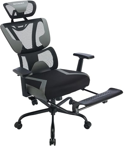 BRTHORY Bürostuhl Ergonomisch mit verstellbaren 3D Armlehnen | Drehstuhl mit Lendenwirbelstütze Rückenschonend | Schreibtischstuhl mit Kopfstütze | Office Chair mit Fußstütze Wippfunktion bis 135°