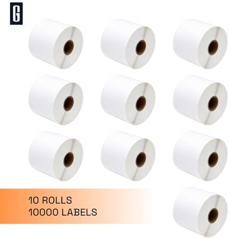 GROF Thermo Barcode- & Produktetiketten 57x51mm 10 Rollen 10000 Etiketten | Selbstklebend, kompatibel mit Zebra GK420d/GX420d/GC420d, Munbyn, Rollo und weiteren Druckern, Lager, Produktion, Regal