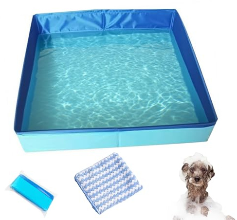 Small Dog Pool, Foldable Dog Bath, Foldable Paddling Pool, Swimming Pool for Dogs, Paddling Pool for Pets, Foldable Dog Pool, Dog Bath, for Small Dogs and Cats, 50 x 50 x 10 cm (Blue)