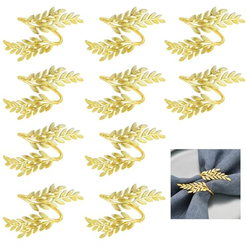 10 Stück Serviettenringe Gold, 7 X 5 cm Servietten Ring, Elegante Goldene Serviettenringe, Metall Serviettenschnallen, Blattform Napkin Rings Für Hochzeit, Valentinstag, Festliche Tischdekoration