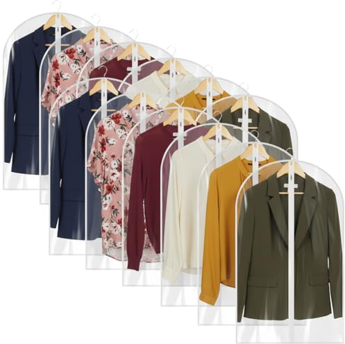 36” All Clear Garment Bags for Women Suit Bags - PEVA Waterproof Suit Cover with Zipper for,Hanging Clothes, Coats - Durable Dresser for Closet Storage, Dustproof & Moisture Resistant - 36”/12 Pack