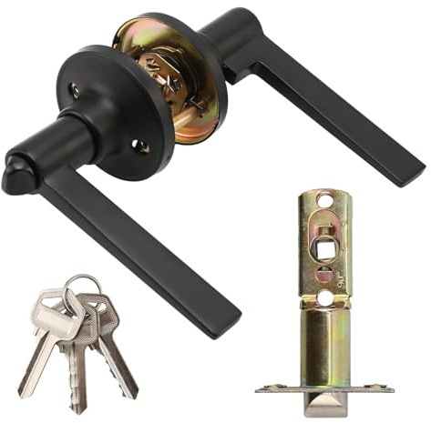 Gevvnss Round Heavy Duty Entry Door Lever Handle Lock with Key for Office/Front Door,Interior Exterior Door Knob Hardware,Lockable,Reversible for Left/Right Side,Matte Black