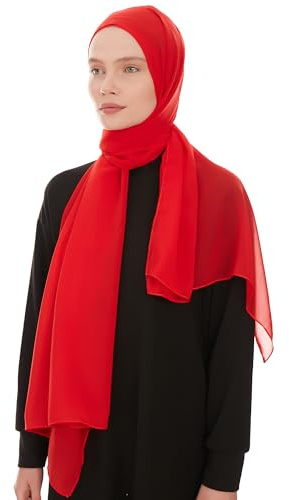 Huvudduk dam hijab – chiffong hijab huvudduk för kvinnor – modern muslimsk chiffong hidzab halsduk huvudduk, röd, 180 x 70 cm