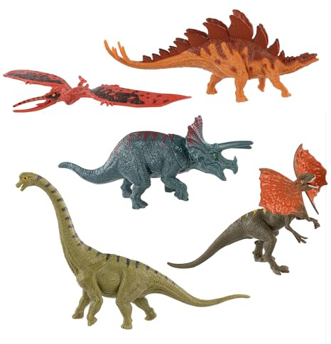 Idena 40387 – leksaksset, 5 dinosaurier av plast, vardera ca 15 cm stora, djurfigurer för barn från 3 år