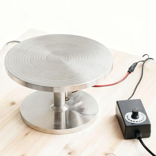 DOJBK Plato Giratorio Eléctrico De Acero Inoxidable para Cerámica, Torno De Alfarero Eléctrico, Velocidad Ajustable, 0-120 RPM, Plato Giratorio De 20 Cm, para Trabajos De Cerámica, Manualidades