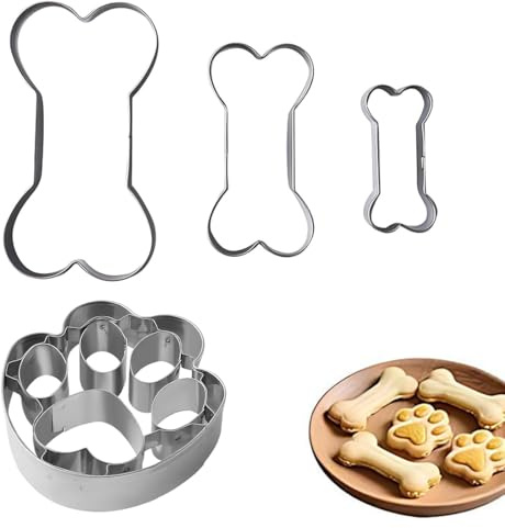 JUGUTA Emporte-Pièces (Cuisine Et Maison) Forme Os 4 Pièces, Moules Acier Inoxydable Argent Pour Biscuits Chiens, Taille 6X6X1.5Cm, Accessoires Pâtisserie Et Friandises Animales