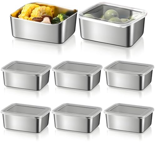 BJHYIZ 8PCS Stainless Steel Food Containers with Lids, 500ml Leak Proof Food Storage Container Box Pre Meat Container Salad Lunch Box Cheese Storage for Fridge Kitchen