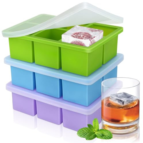 Juego de bandejas para cubitos de hielo, moldes de silicona de fácil liberación con tapa, reutilizable, sin BPA, moldes grandes para polos de hielo, aptos para lavavajillas, para congelador, whisky